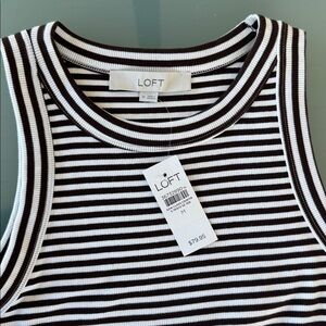 Loft Brown & Cream sleeveless midi-dress NWT